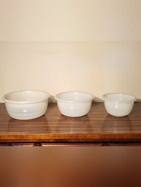 RARE 1950s Beacon Plastics Marlex Plastic Nesting Mixing Bowls Set Of Three Vtg